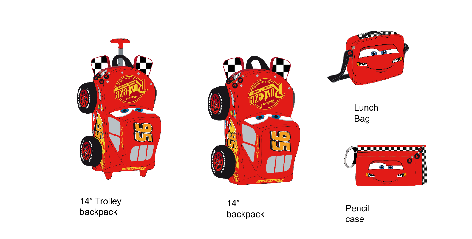 Cars - Lightning McQueen complete set - trolley backpack, backpack, lunch bag, and pencil case