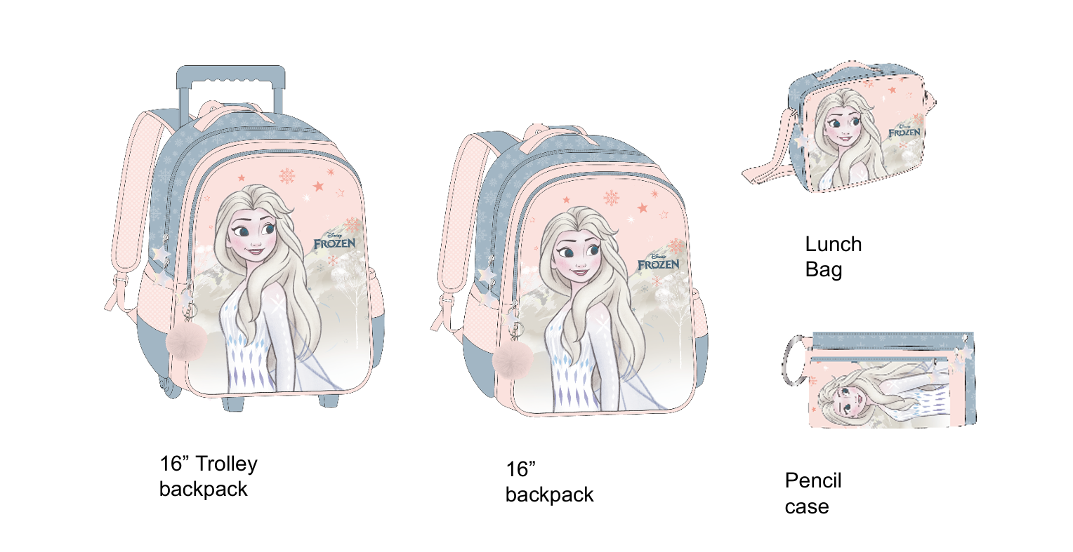 Frozen - Elsa Pastel complete set - trolley backpack, backpack, lunch bag, and pencil case