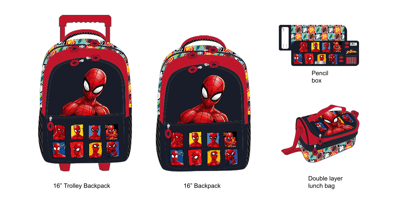 Spider-Man - Comic complete set - trolley backpack, backpack, lunch bag, and pencil case