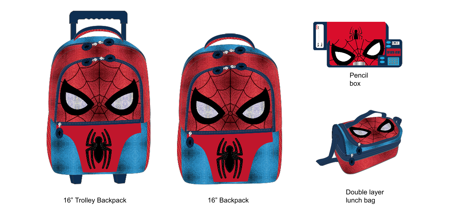 Spider-Man - Mask complete set - trolley backpack, backpack, lunch bag, and pencil case