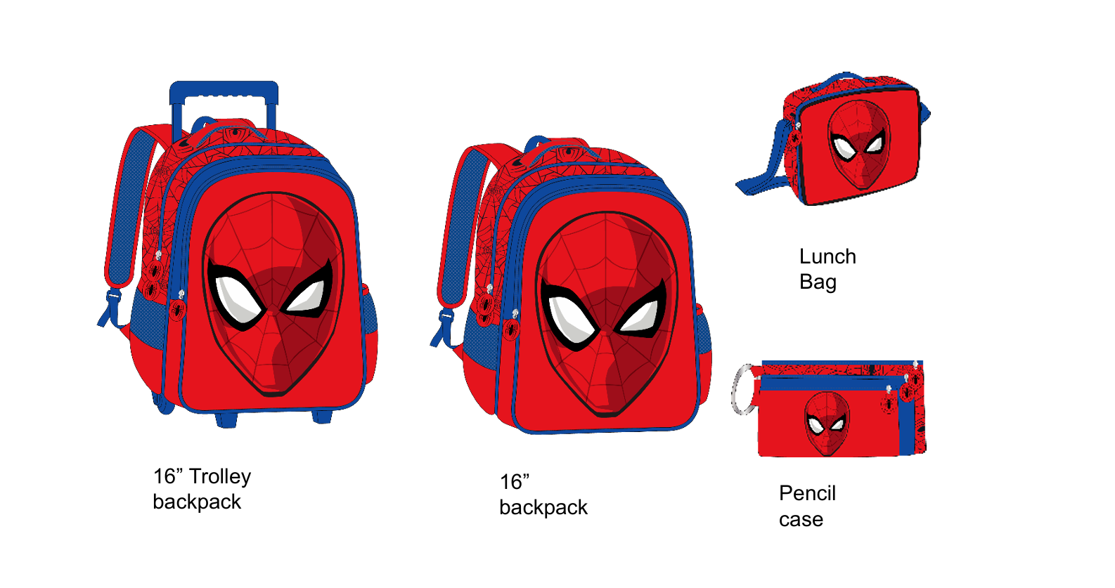 Spider-Man complete set - trolley backpack, backpack, lunch bag, and pencil case